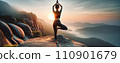 Yoga Tree Pose at Mountain Sunrise 110901679