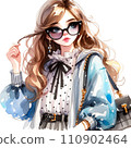 戴眼鏡的時尚長髮女人AI圖像插圖 110902464