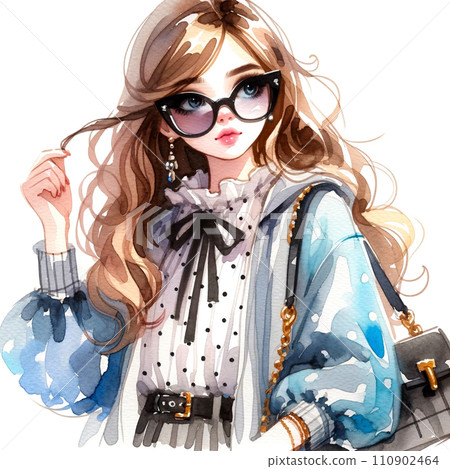 戴眼鏡的時尚長髮女人AI圖像插圖 110902464