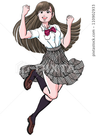 女高中生一邊跳一邊雙手握拳_夏裝 110902933
