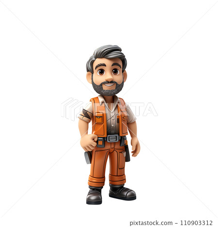 Carpenter figure model standing isolated on white background, AI generated 110903312