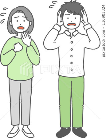 一個男人和一個女人看起來對某事感到焦慮的插圖 一個男人和一個女人看起來對某事感到焦慮的插圖 110903324