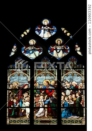 Jesus, Friend of Little Children, stained glass, Saint Severin church, Paris, France Jesus, Friend of Little Children, stained glass, Saint Severin church, Paris, France 110903392