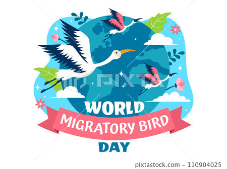 World Migratory Bird Day Vector Illustration with Birds Migrations Groups and Their Habitats for Living Aquatic Ecosystems in Flat Cartoon Background World Migratory Bird Day Vector Illustration with Birds Migrations Groups and Their Habitats for Living Aquatic Ecosystems in Flat Cartoon Background 110904025