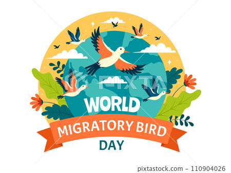 World Migratory Bird Day Vector Illustration with Birds Migrations Groups and Their Habitats for Living Aquatic Ecosystems in Flat Cartoon Background World Migratory Bird Day Vector Illustration with Birds Migrations Groups and Their Habitats for Living Aquatic Ecosystems in Flat Cartoon Background 110904026