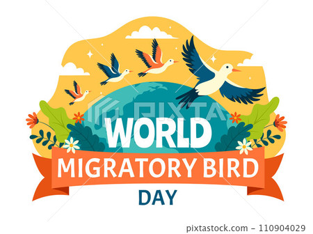 World Migratory Bird Day Vector Illustration with Birds Migrations Groups and Their Habitats for Living Aquatic Ecosystems in Flat Cartoon Background World Migratory Bird Day Vector Illustration with Birds Migrations Groups and Their Habitats for Living Aquatic Ecosystems in Flat Cartoon Background 110904029
