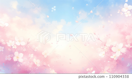 Spring background material with beautiful and gorgeous cherry blossoms and falling petals AI material 110904338