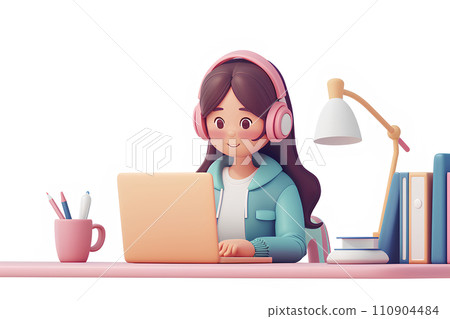 線上學習的女學生(3D)-2 線上學習的女學生(3D)-2 110904484