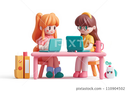 線上學習的女學生(3D)-1 線上學習的女學生(3D)-1 110904502