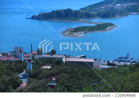 The narrow entrance of Lushun Port seen from a hill (Lushun, China) 110904666