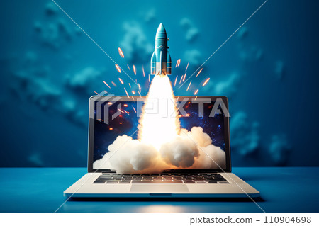 從計算機發射的火箭圖像的插圖 110904698