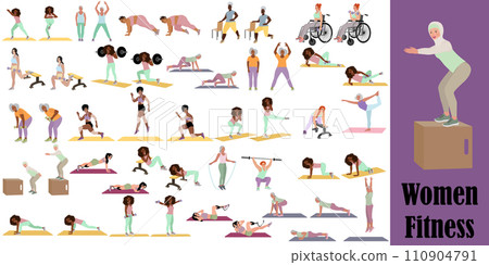 Diversity women doing full body workout 110904791