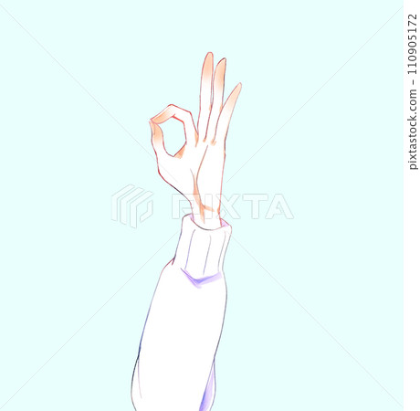 Woman's hand giving OK sign, winter 110905172