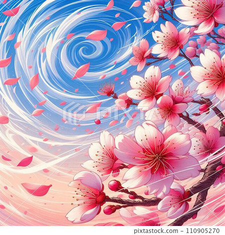 Cherry blossom and cloud background material 110905270