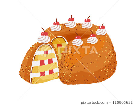 Frankfurter kranz crown sponge cake from germany.Vector illustration 110905631