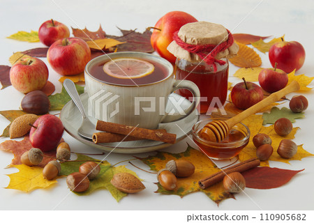 Concept of the poster or postcard with the fall theme Concept of the poster or postcard with the fall theme 110905682