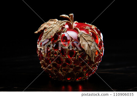 Red apple in precious rhinestones on a black background 110906035