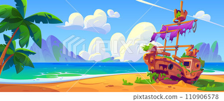 Wrecked ship on tropical island Wrecked ship on tropical island 110906578