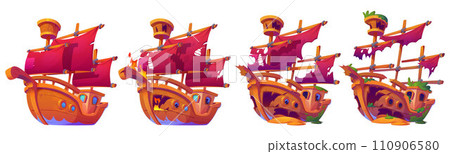 Wrecked wooden ship animation set Wrecked wooden ship animation set 110906580