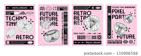 Y2k style techno banners set 110906588