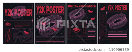 Retro futuristic aesthetic flyers set Retro futuristic aesthetic flyers set 110906589