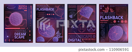 Banner design layout set in trendy retro y2k style Banner design layout set in trendy retro y2k style 110906591