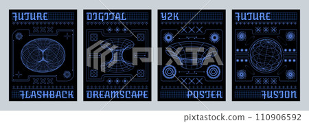 Poster design template set in y2k aesthetic style Poster design template set in y2k aesthetic style 110906592