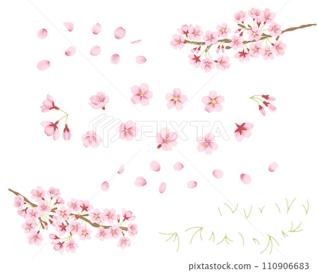 水彩風格櫻花插畫零件集 110906683