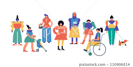 Group of women, community, family or neighborhood standing together. International Women's Day 110906814