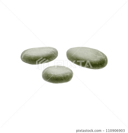 Watercolor massage stones. Accessory for aromatherapy. Wellness and beauty salon spa concept. Healthy lifestyle. Isolated hand drawn illustration on white background. 110906903