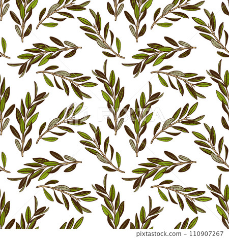 Vegetable seamless pattern with olive branches with leaves. 110907267