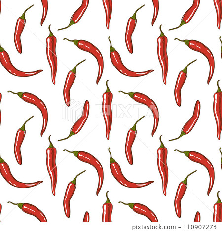 Seamless pattern with hot red pepper on a white background. 110907273