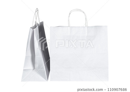Recyclable craft paper bag for purchases, gifts and takeaway food mock up on white background. Environmentally friendly than single-use plastic bags 110907686