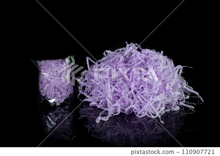 Closeup decorative Shredded color craft tissue paper black background 110907721
