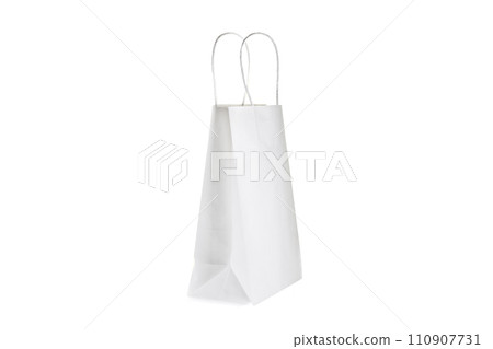 close up of a long white paper bag on white background with clipping path 110907731