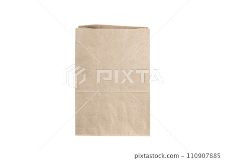 Recyclable craft paper bag for purchases, gifts and takeaway food mock up on white background. Environmentally friendly than single-use plastic bags Recyclable craft paper bag for purchases, gifts and takeaway food mock up on white background. Environmentally friendly than single-use plastic bags 110907885