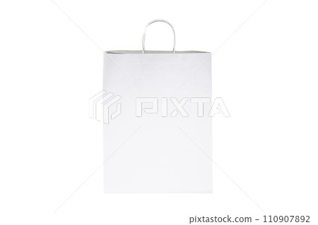 close up of a long white paper bag on white background with clipping path 110907892