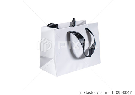 Recyclable craft paper bag for purchases, gifts and takeaway food mock up on white background. Environmentally friendly than single-use plastic bags 110908047