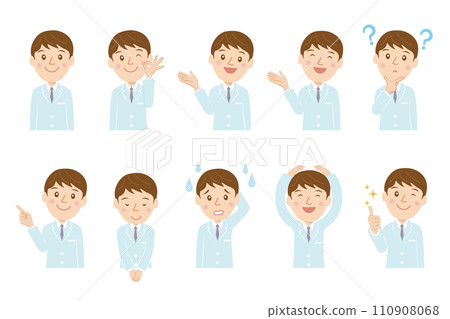 Doctor, researcher, man, facial expression, set, vector Doctor, researcher, man, facial expression, set, vector 110908068
