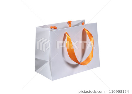 Recyclable craft paper bag for purchases, gifts and takeaway food mock up on white background. Environmentally friendly than single-use plastic bags Recyclable craft paper bag for purchases, gifts and takeaway food mock up on white background. Environmentally friendly than single-use plastic bags 110908154