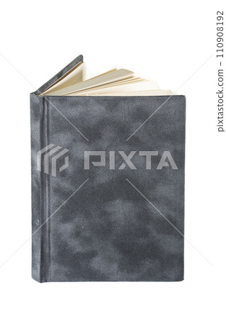 close up of a blank velour fluffy notebook on white background with clipping path 110908192