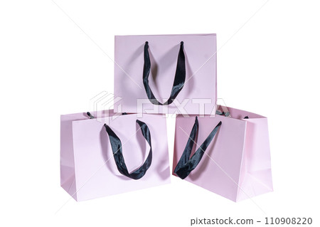 Recyclable craft paper bag for purchases, gifts and takeaway food mock up on white background. Environmentally friendly than single-use plastic bags 110908220