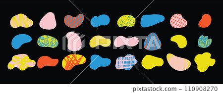 Abstract vector freeform shapes collection with grunge texture. Doodle design elements. 110908270