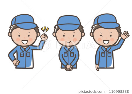 Upper body 3 pose set for workers and cleaners_Guts pose_Greetings_Reply 110908288