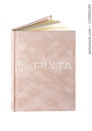 close up of a blank velour fluffy notebook on white background with clipping path 110908295