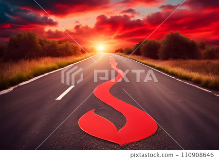 red heart on asphalt road Ai generated  110908646