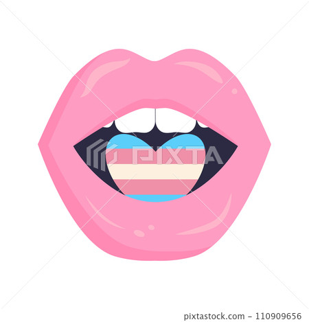 Lips with transgender heart. Blue, Pink and White colors. Gender symbol of Female, Male and Trans. LGBT, transgender visibility symbol. Flat vector illustration. Lips with transgender heart. Blue, Pink and White colors. Gender symbol of Female, Male and Trans. LGBT, transgender visibility symbol. Flat vector illustration. 110909656