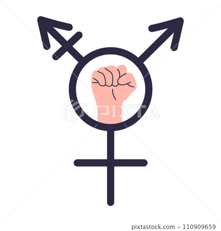 Transgender symbol with fist. Fist in the ring of the gender sign. Flat vector illustration. Transgender symbol with fist. Fist in the ring of the gender sign. Flat vector illustration. 110909659