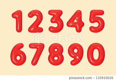 Realistic 3d numbers red color. Number in the form of pastel balloons. Template for products, advertizing, web banners, leaflets, certificates and postcards. Vector illustration 110910026