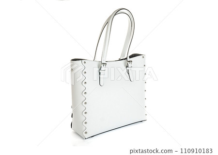 White female handbag bag purse clutch on whete background. Isolated on white background.Front view. 110910183